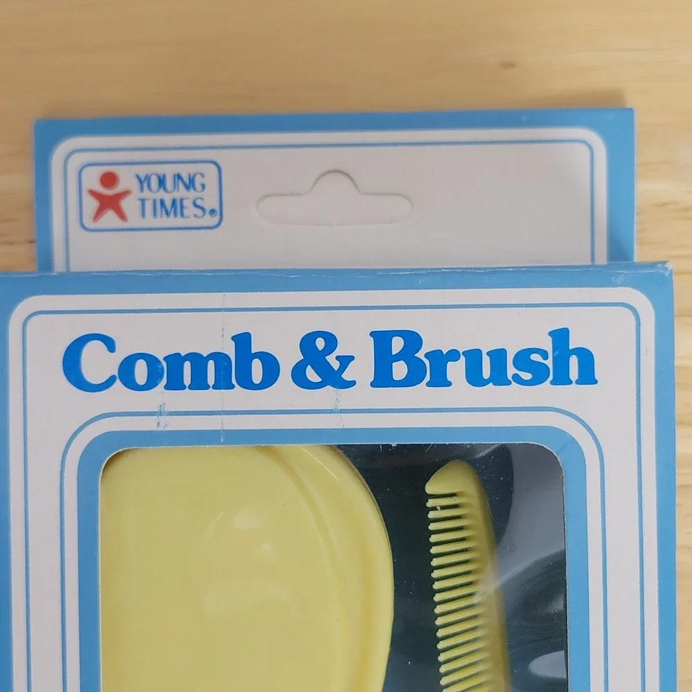 Vintage Young Times Baby Comb & Brush Set No 825 Yellow Infant Grooming Retro